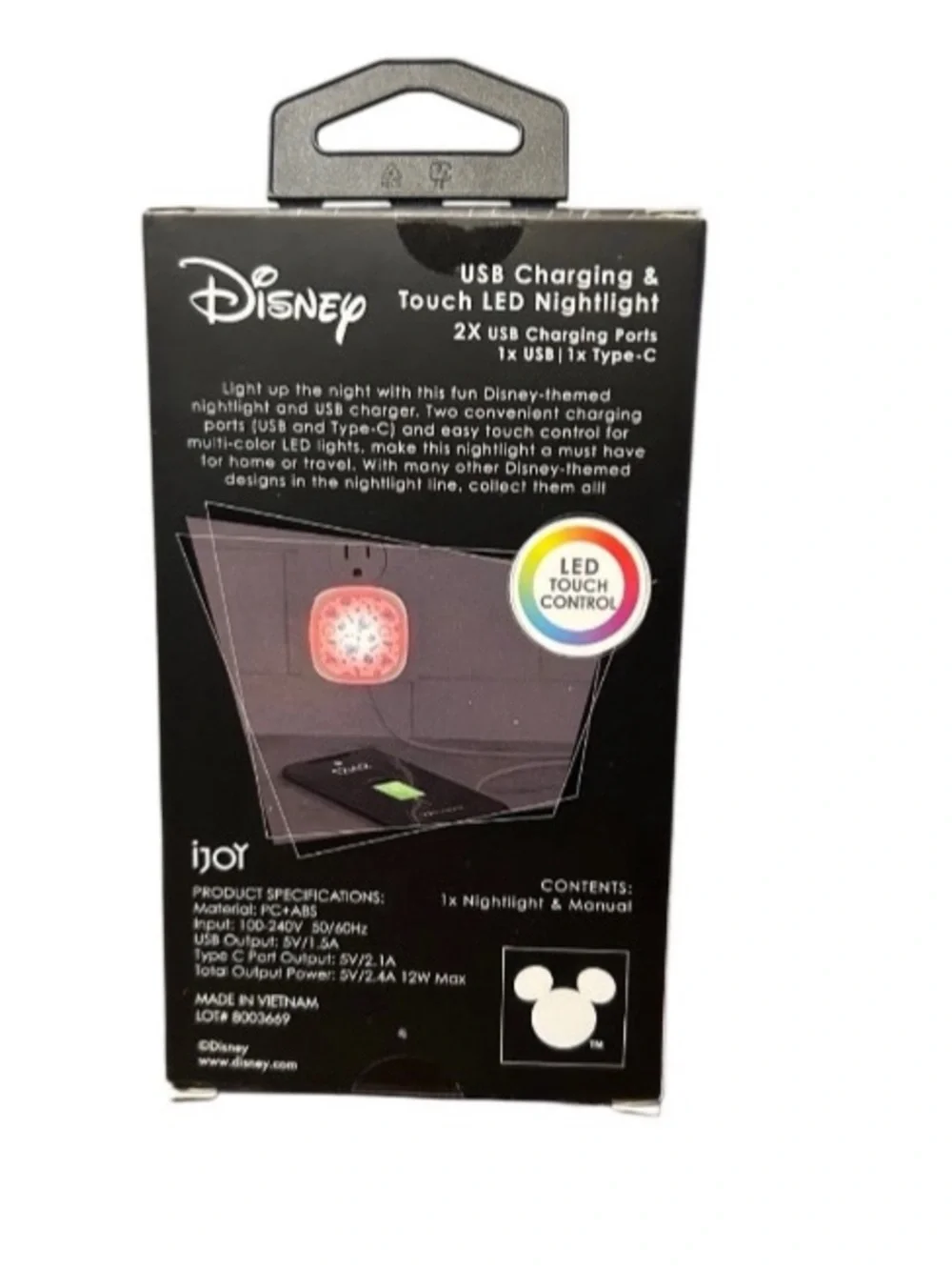 Disney Stitch 2x USB Charging Ports 1 X USB LED Nightlight Changing Colors New